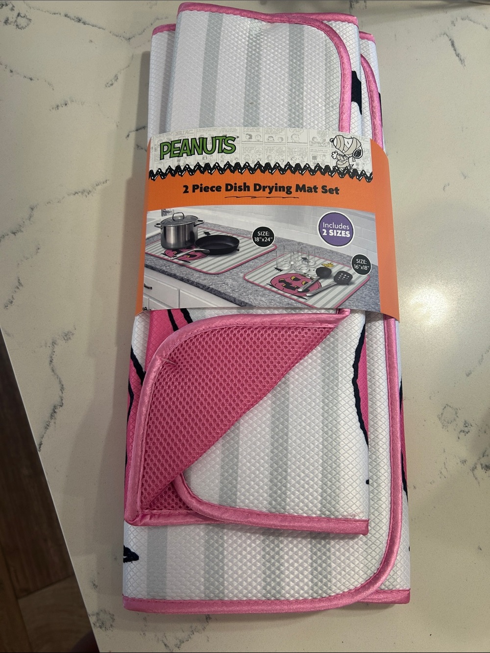 Fall Peanuts 2-Piece Dish Drying Mat Set - Pink